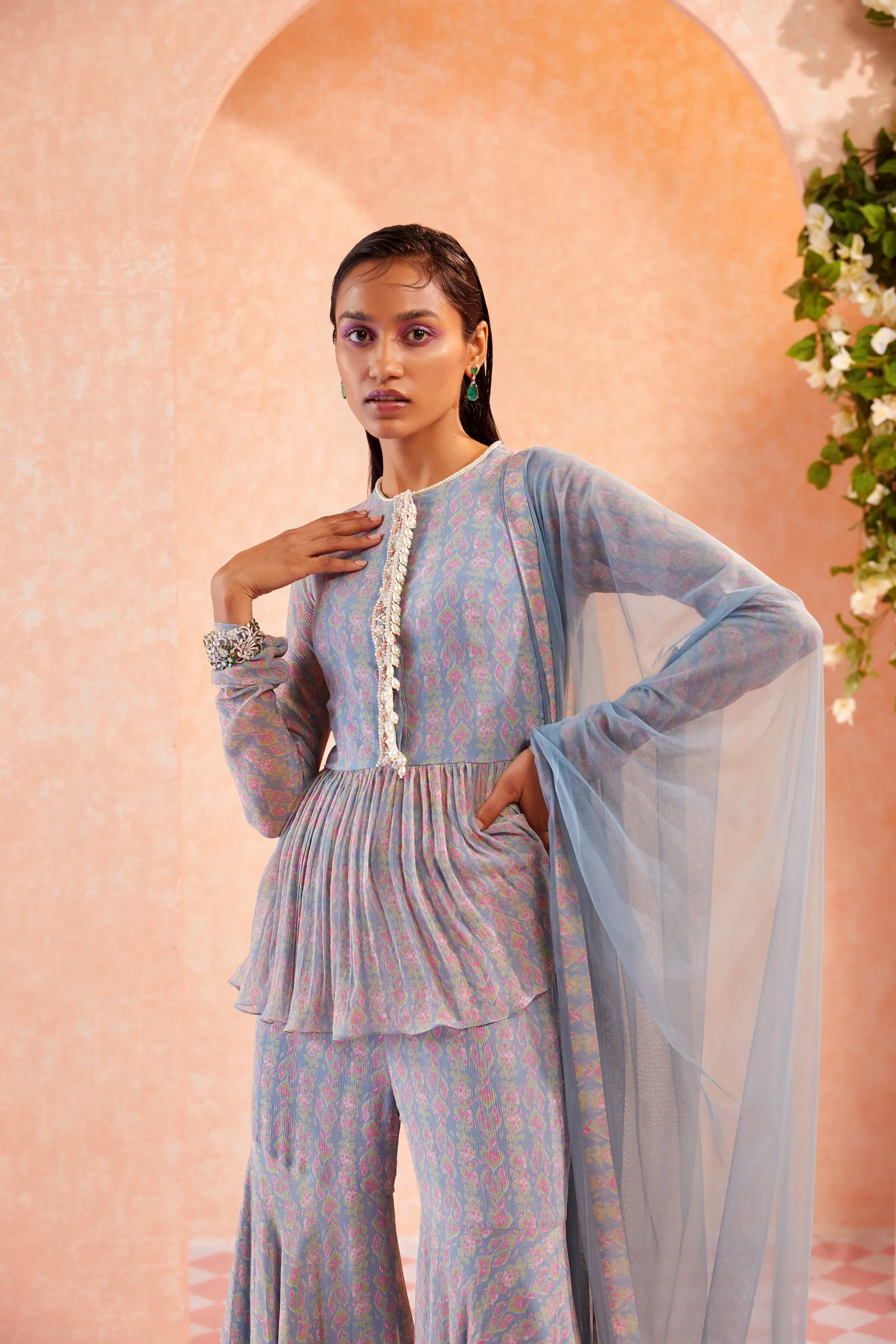 Dusty Blue Nineve Sharara Set