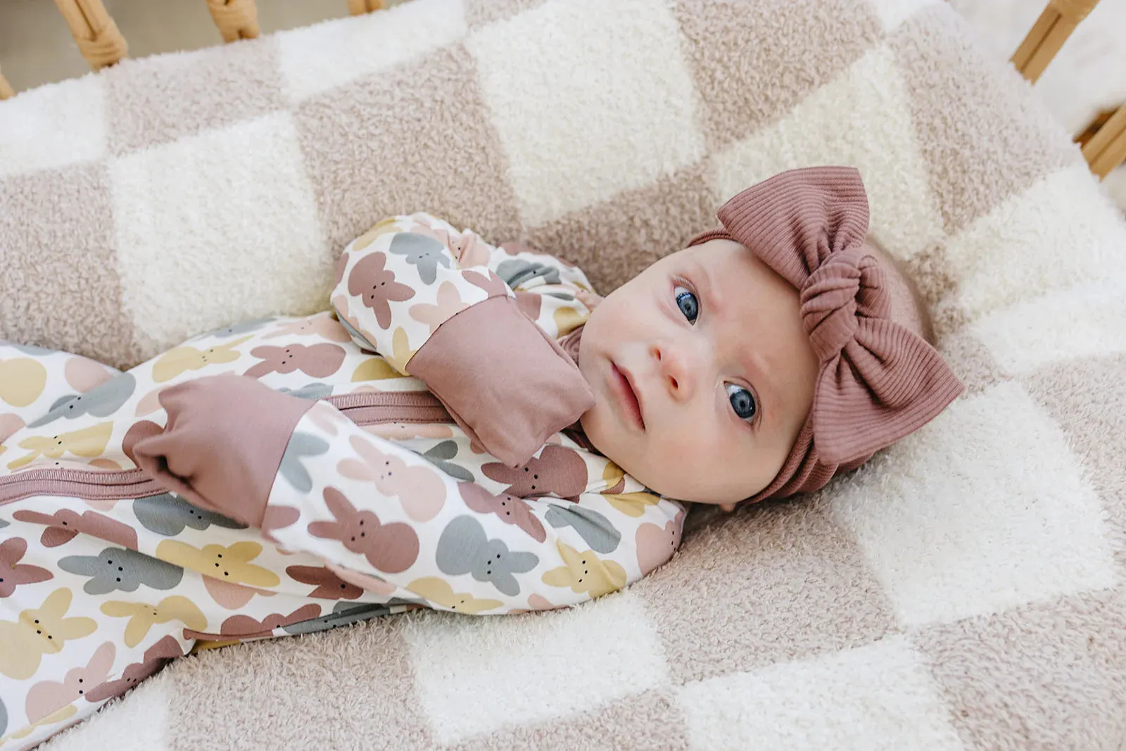 Dusty Rose Bunny Bamboo Zipper Onesie