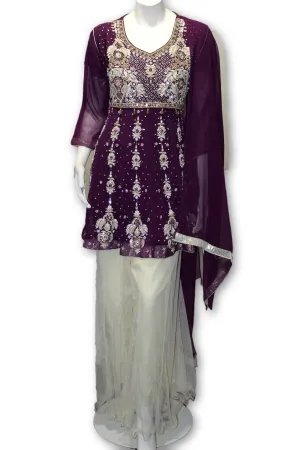 E15 Pakistani Indian 3 Pc Party Wear Peplum Chiffon Dress