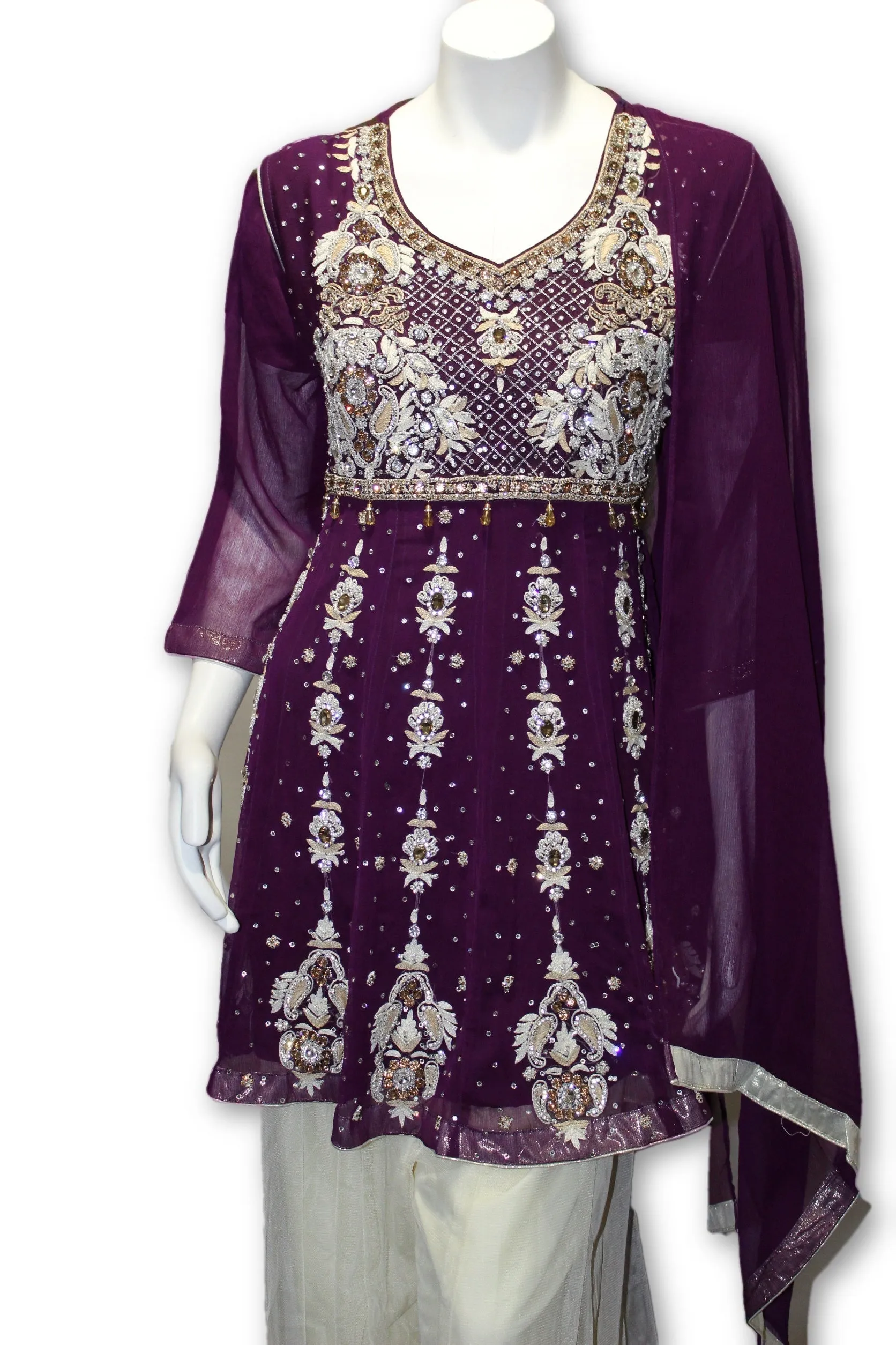 E15 Pakistani Indian 3 Pc Party Wear Peplum Chiffon Dress