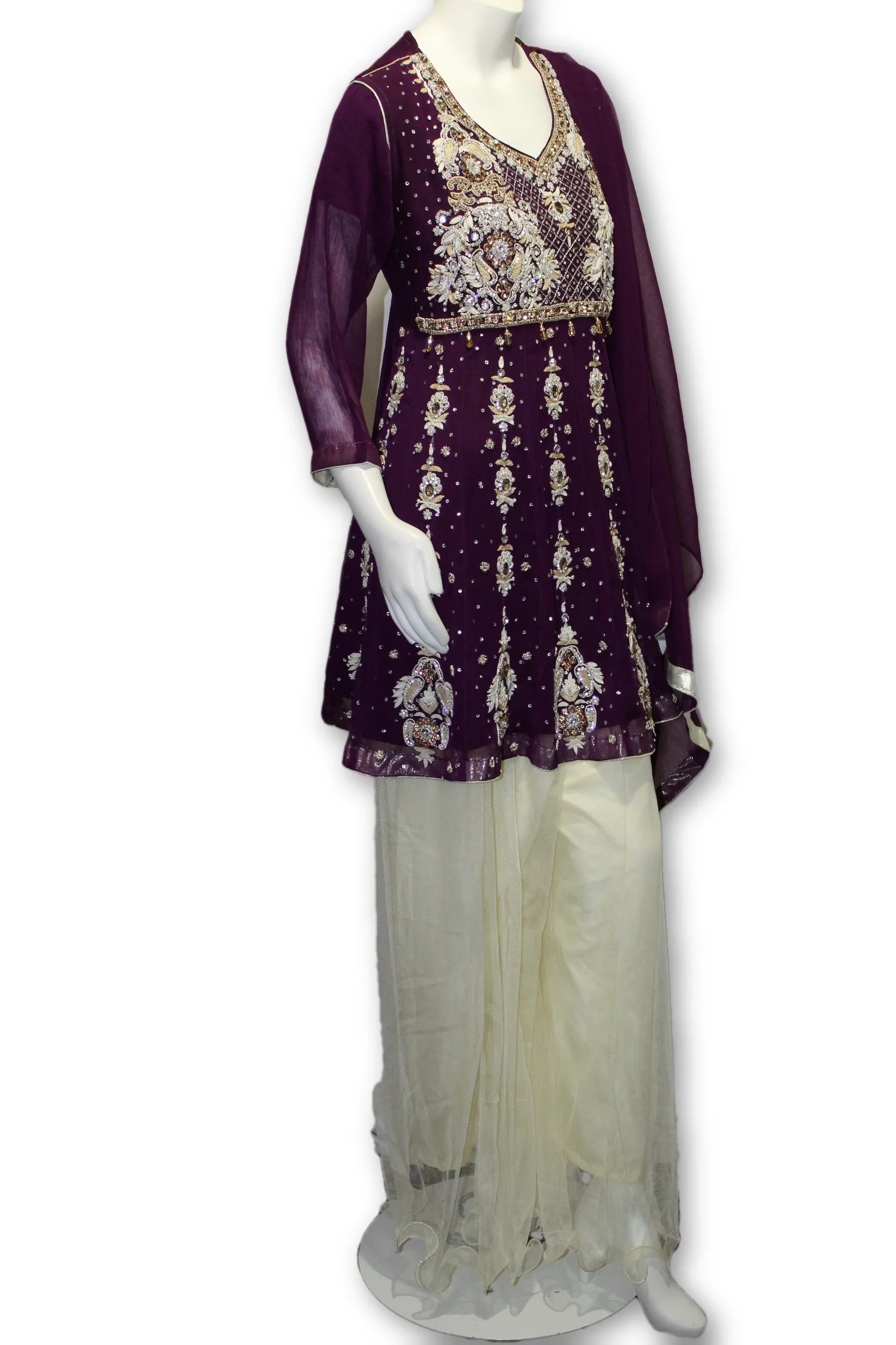E15 Pakistani Indian 3 Pc Party Wear Peplum Chiffon Dress