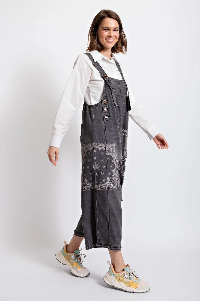 Easel Washed Denim Bandana Jumpsuit Charcoal