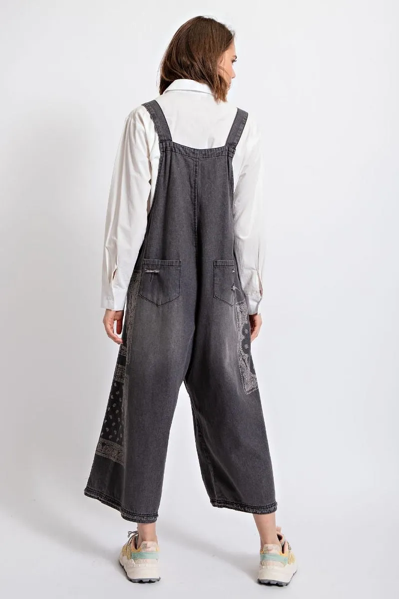 Easel Washed Denim Bandana Jumpsuit Charcoal