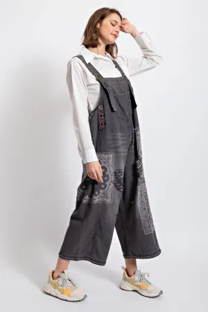 Easel Washed Denim Bandana Jumpsuit Charcoal