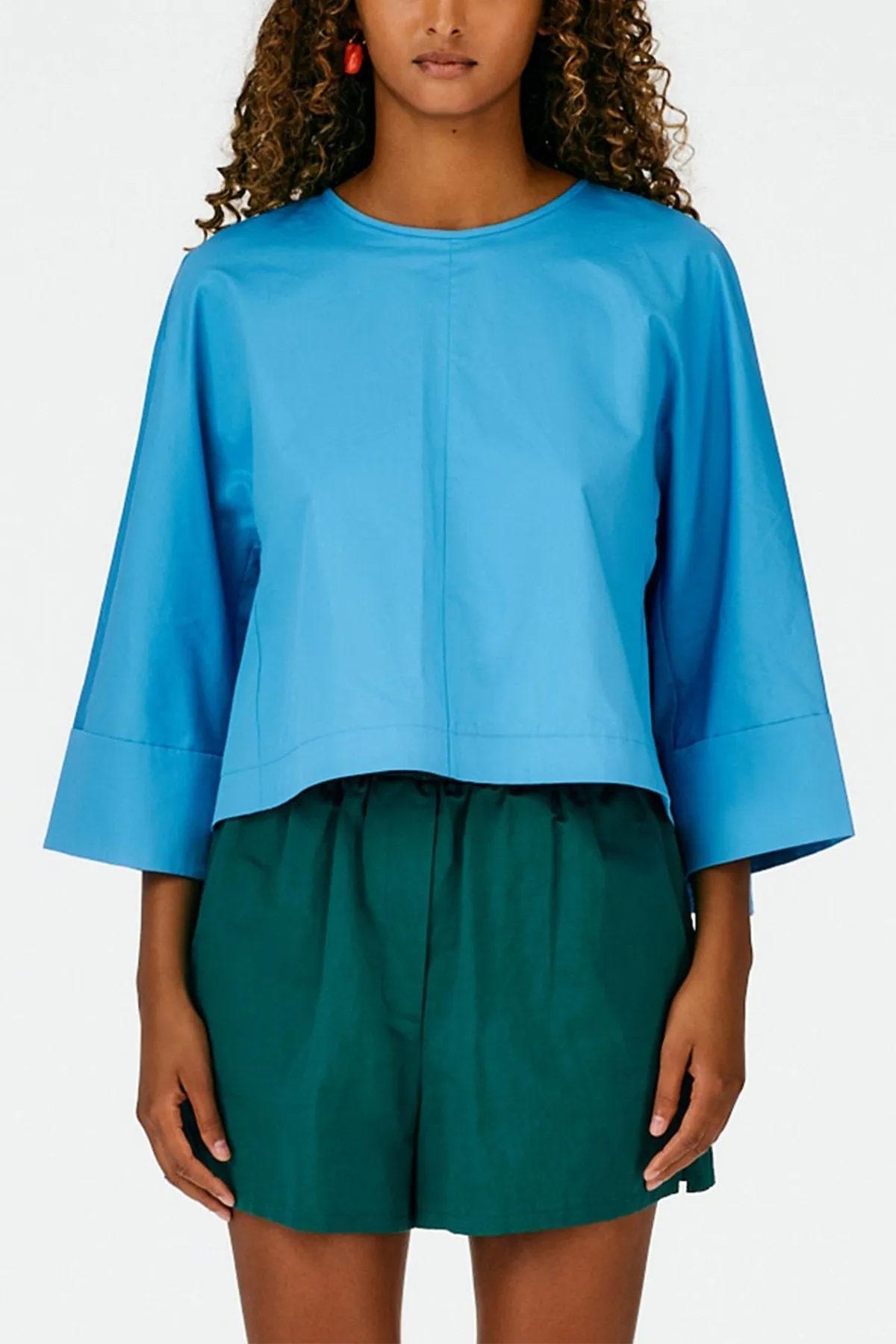 Eco Poplin Sculpted Top in Kairi Blue