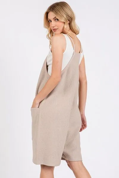 Effortlessly Chic Oatmeal Spaghetti Strap Overalls