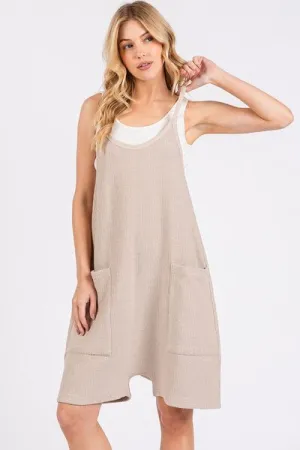 Effortlessly Chic Oatmeal Spaghetti Strap Overalls