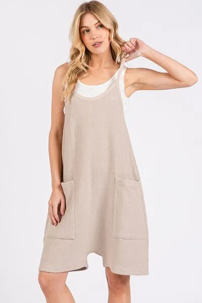 Effortlessly Chic Oatmeal Spaghetti Strap Overalls