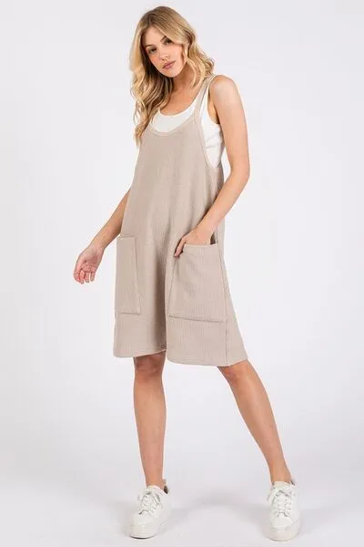 Effortlessly Chic Oatmeal Spaghetti Strap Overalls
