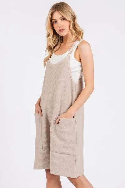 Effortlessly Chic Oatmeal Spaghetti Strap Overalls