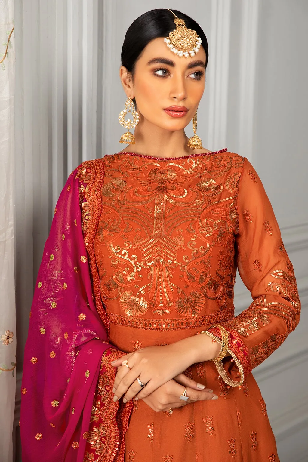 Elegant Maxi Dress Pakistani in Orange Shade #PF327
