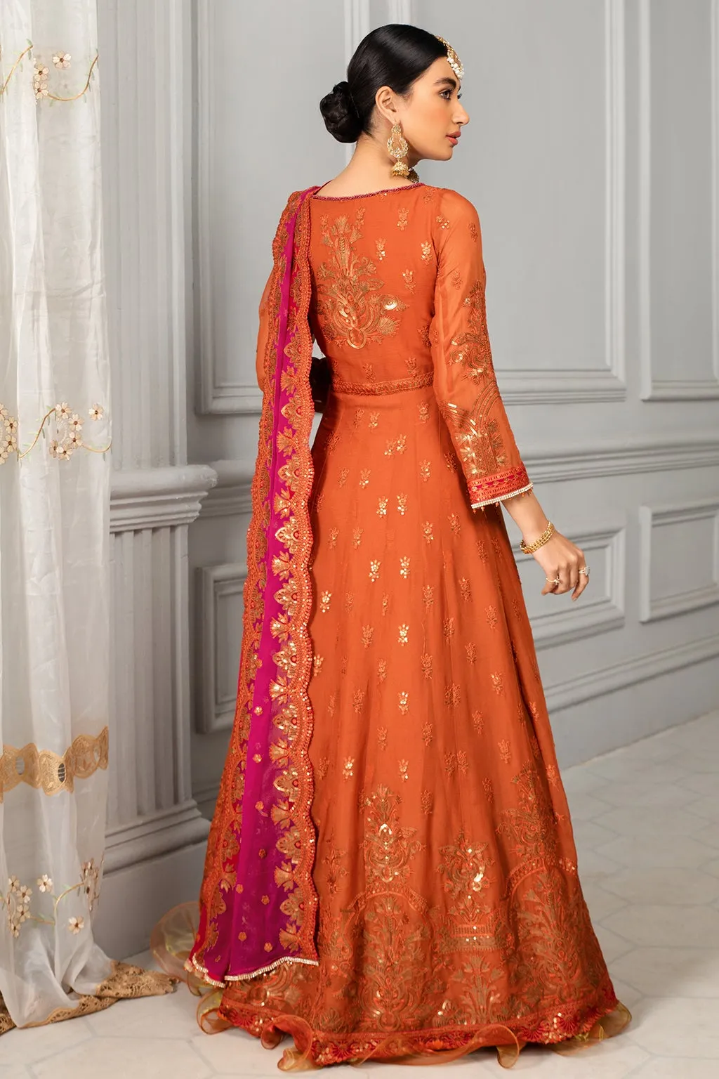 Elegant Maxi Dress Pakistani in Orange Shade #PF327