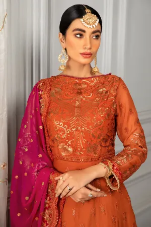 Elegant Maxi Dress Pakistani in Orange Shade #PF327