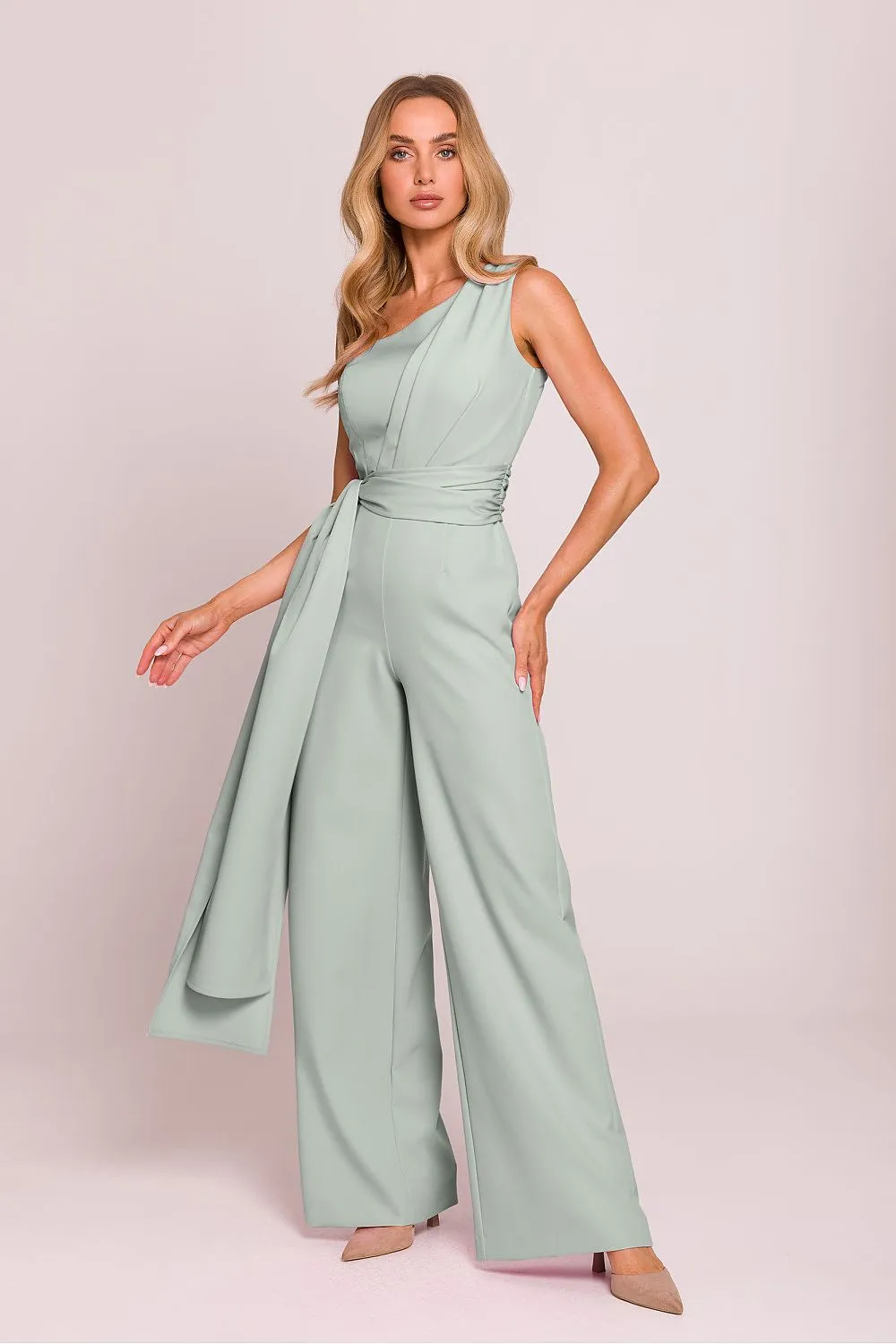Elegant one shoulder jumpsuit with a motif