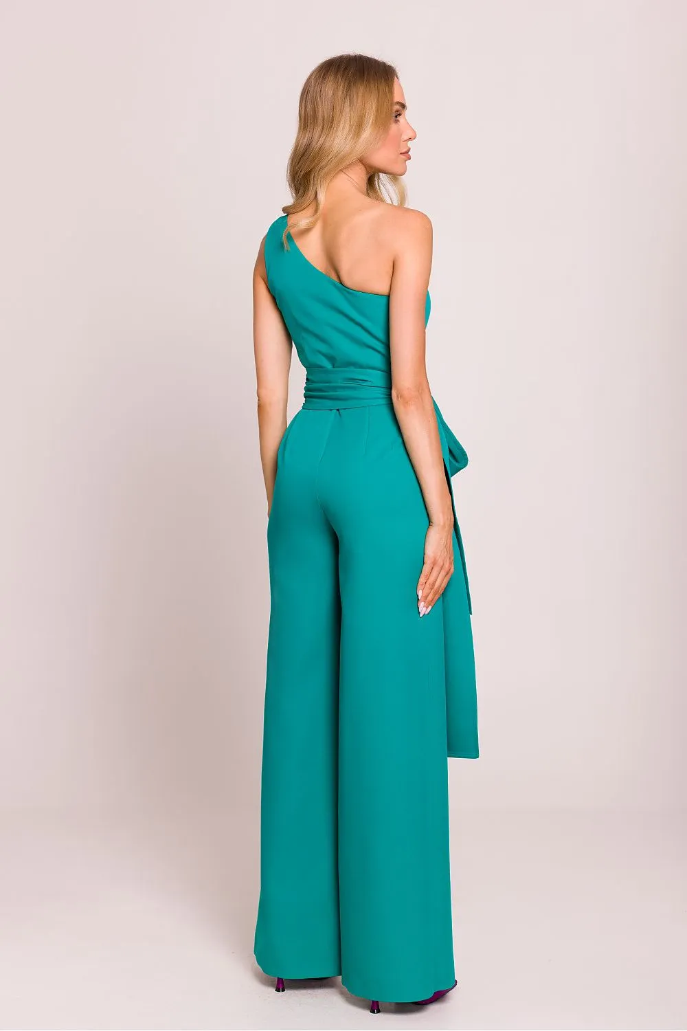 Elegant one shoulder jumpsuit with a motif