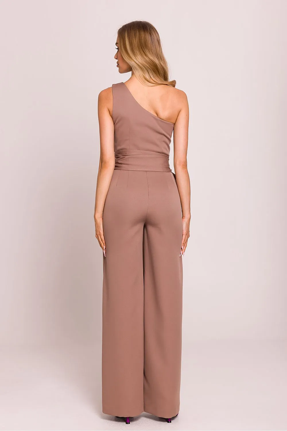 Elegant one shoulder jumpsuit with a motif