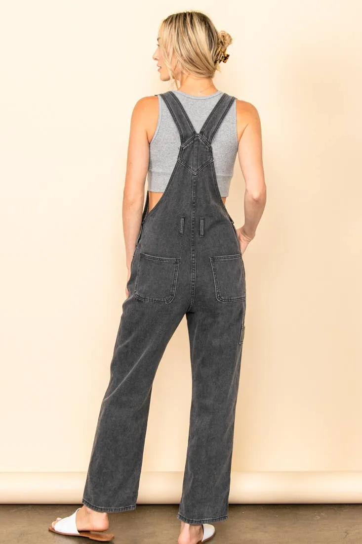 Elloh Collection Washed Black Vintage Denim Overalls