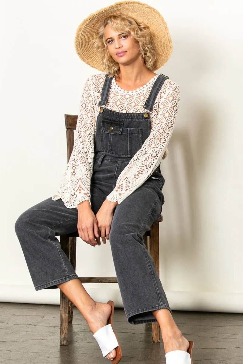 Elloh Collection Washed Black Vintage Denim Overalls