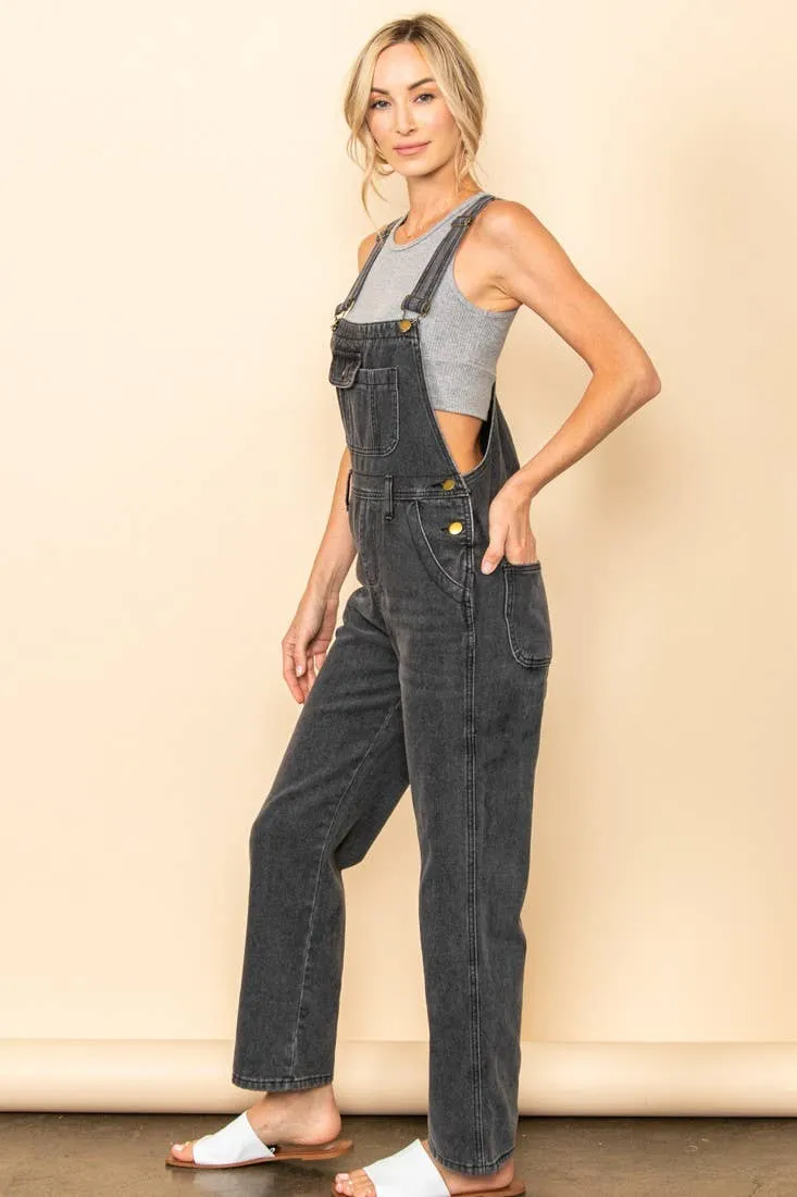Elloh Collection Washed Black Vintage Denim Overalls