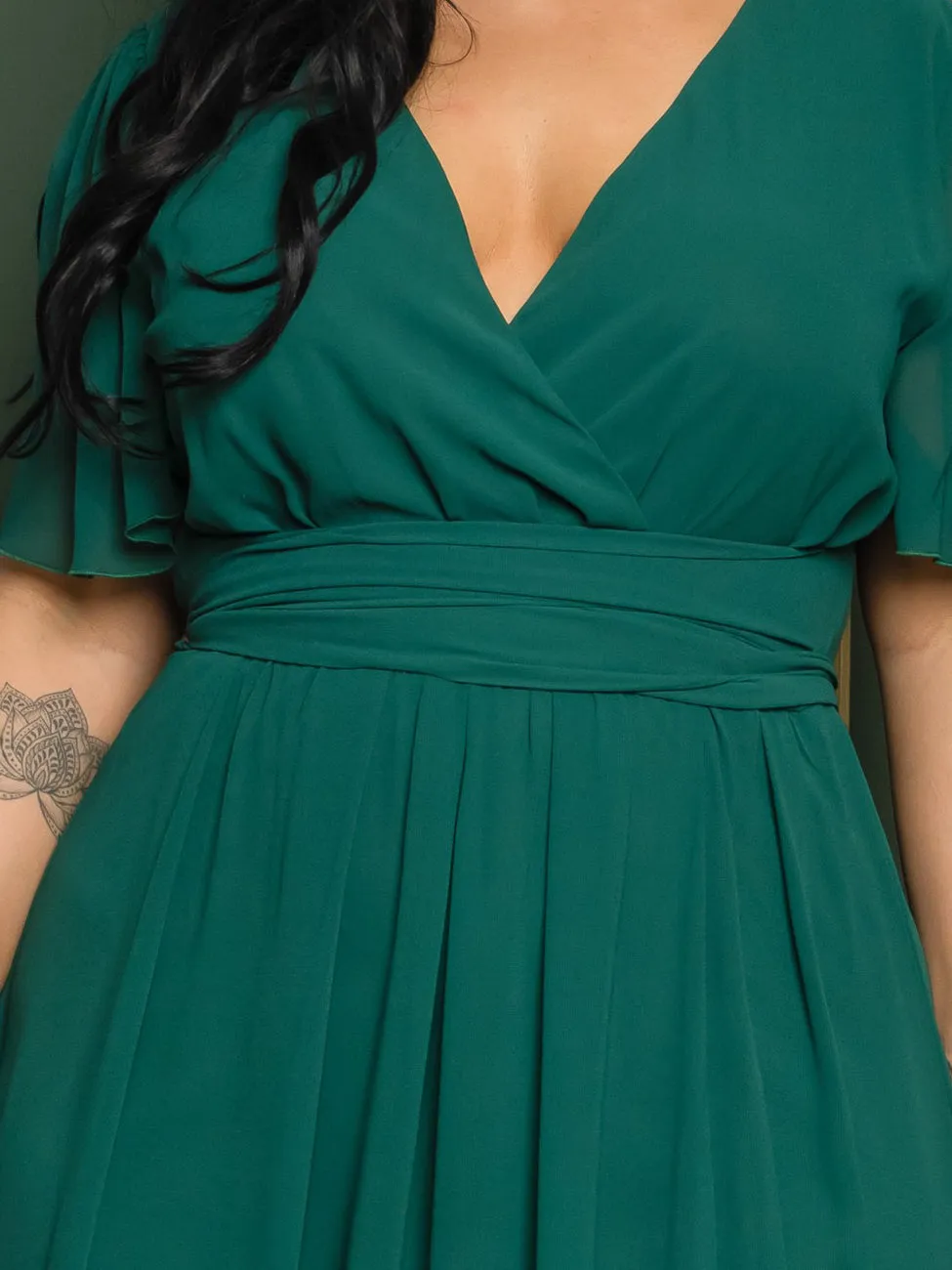 Elona Plus Size Chiffon Gown in Hunter Green