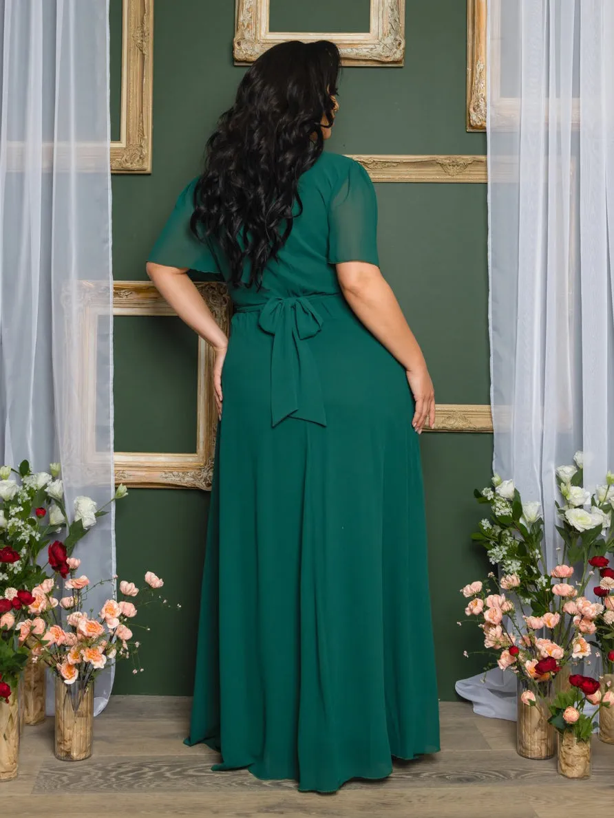 Elona Plus Size Chiffon Gown in Hunter Green