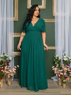 Elona Plus Size Chiffon Gown in Hunter Green