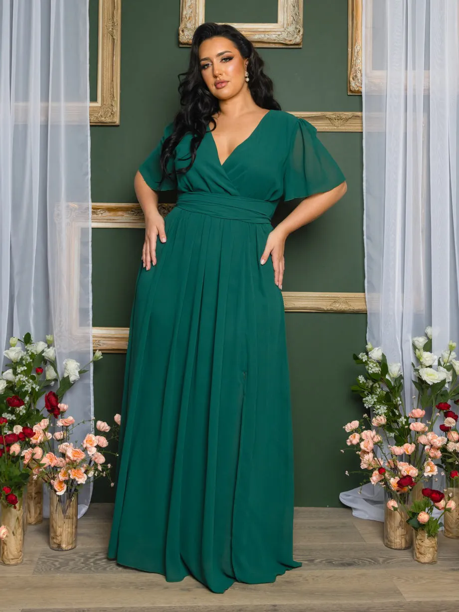 Elona Plus Size Chiffon Gown in Hunter Green