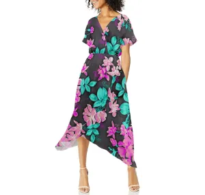 E.M. Floral Mint Cross Front Shark bite Hem Maxi Dress
