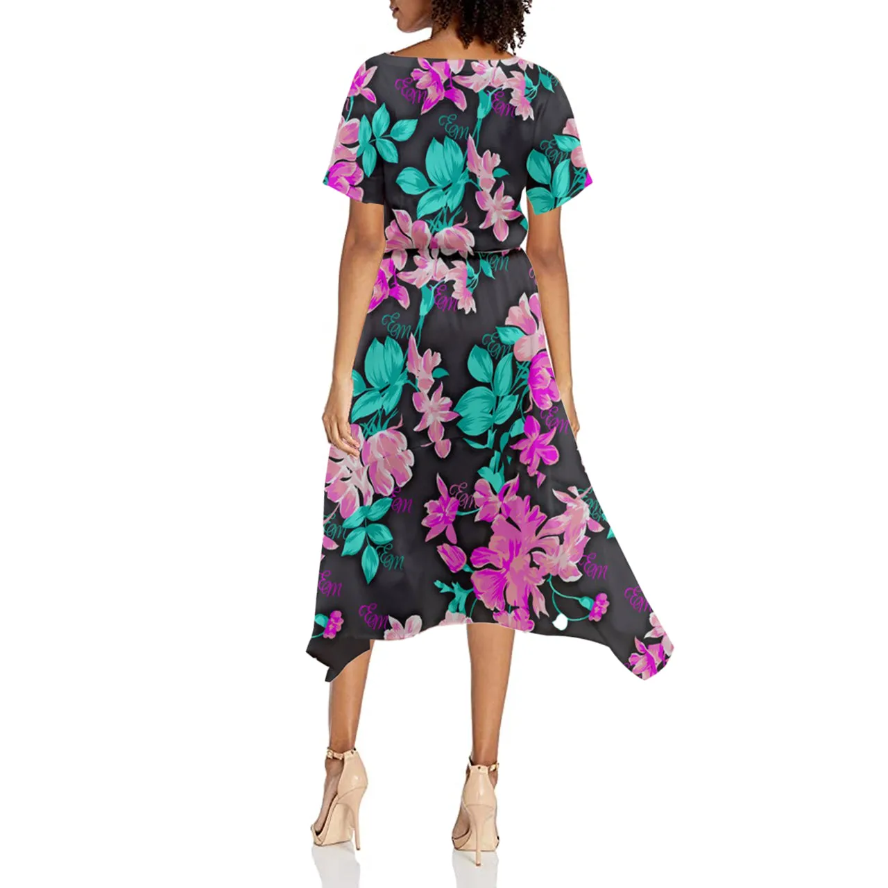 E.M. Floral Mint Cross Front Shark bite Hem Maxi Dress