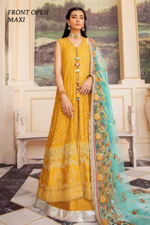 Embroidered Front Open Maxi in Yellow Color #Y6098