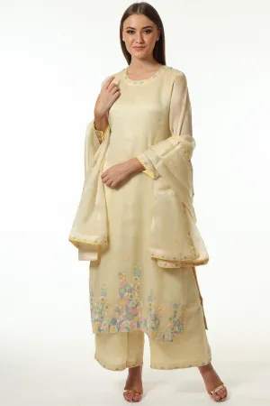 Embroidered Pastel Yellow Kurta Set