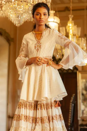 Embroidered peplum top sharara set