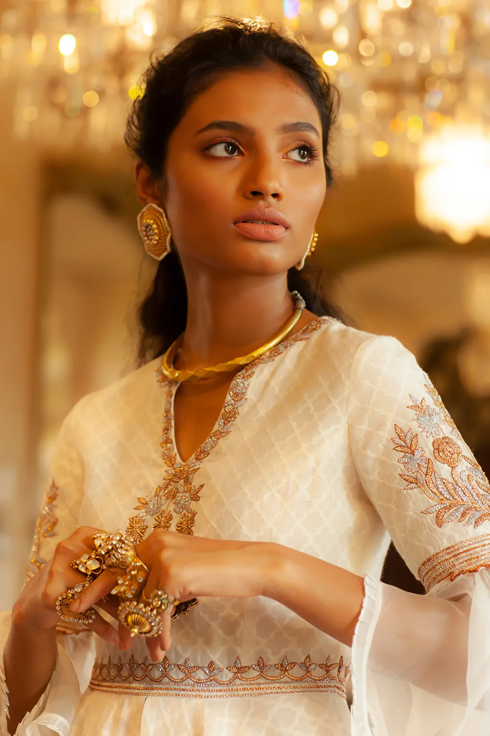 Embroidered peplum top sharara set