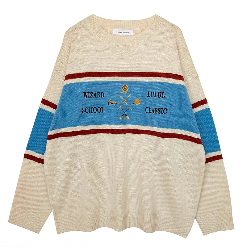 Embroidered striped sweater KF9195