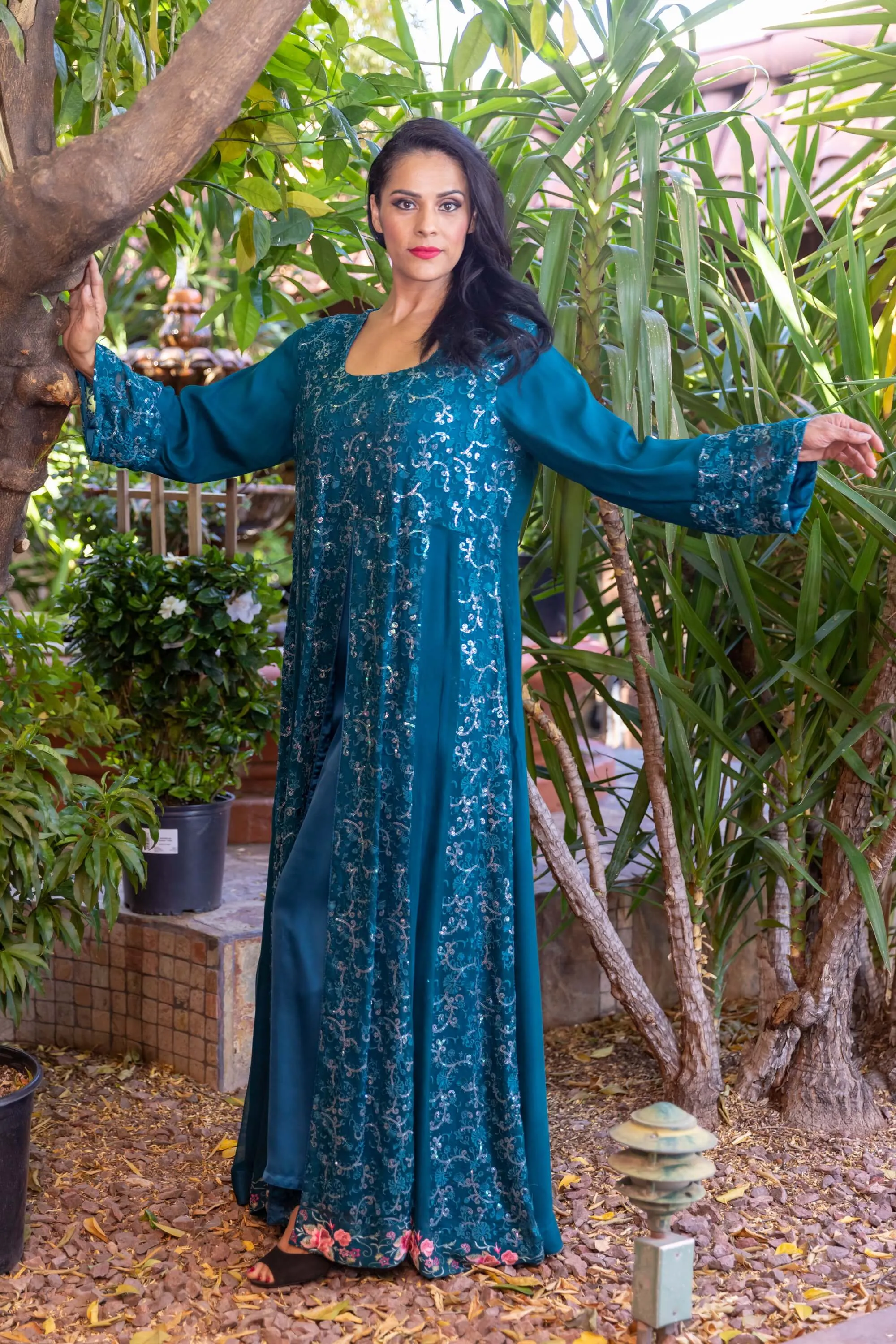 Embroidery Chiffon Maxi-Gown