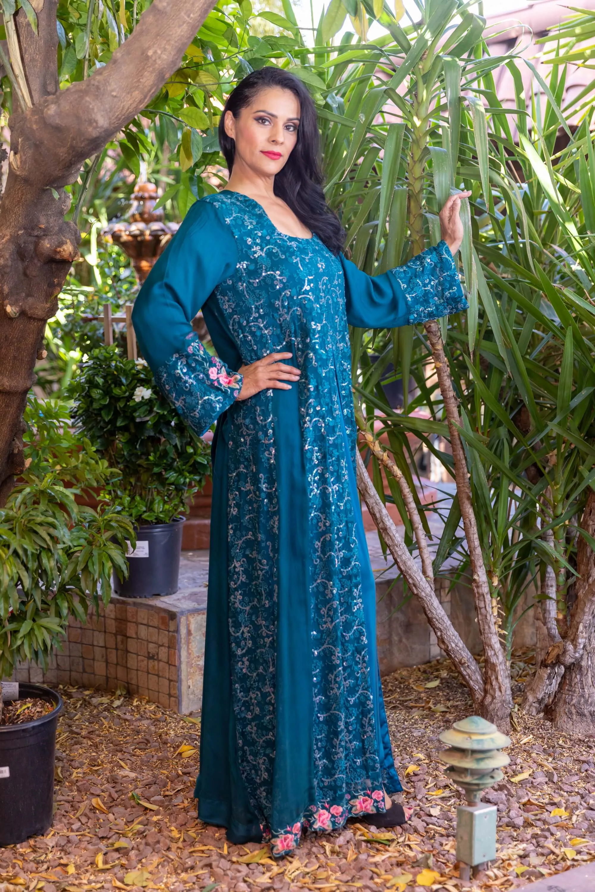 Embroidery Chiffon Maxi-Gown