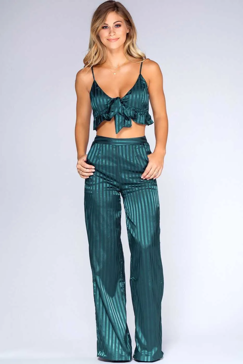Emerald Dreams Satin Crop Top