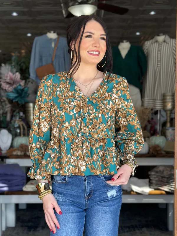 Emerald Floral Peplum Top