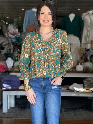 Emerald Floral Peplum Top