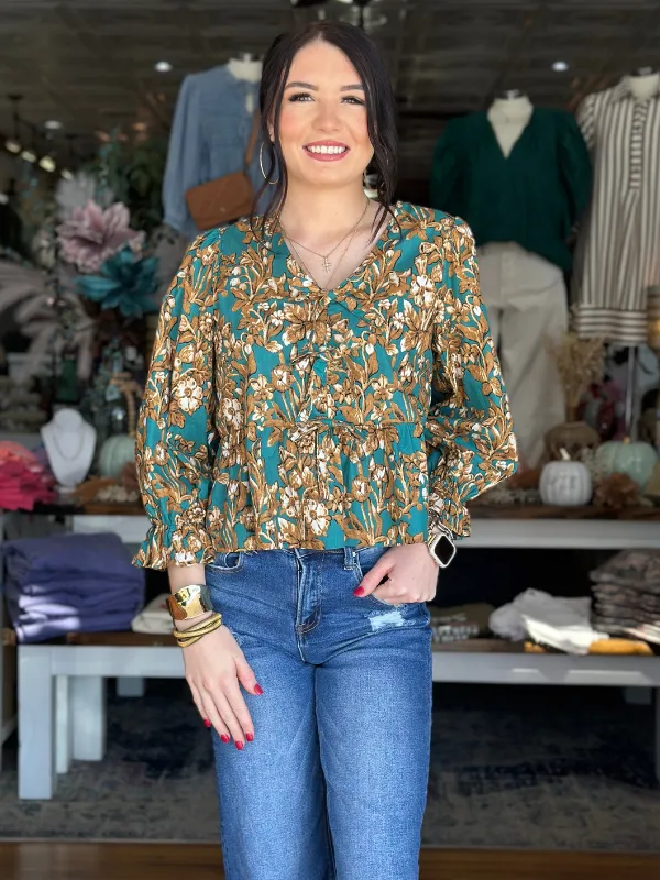 Emerald Floral Peplum Top