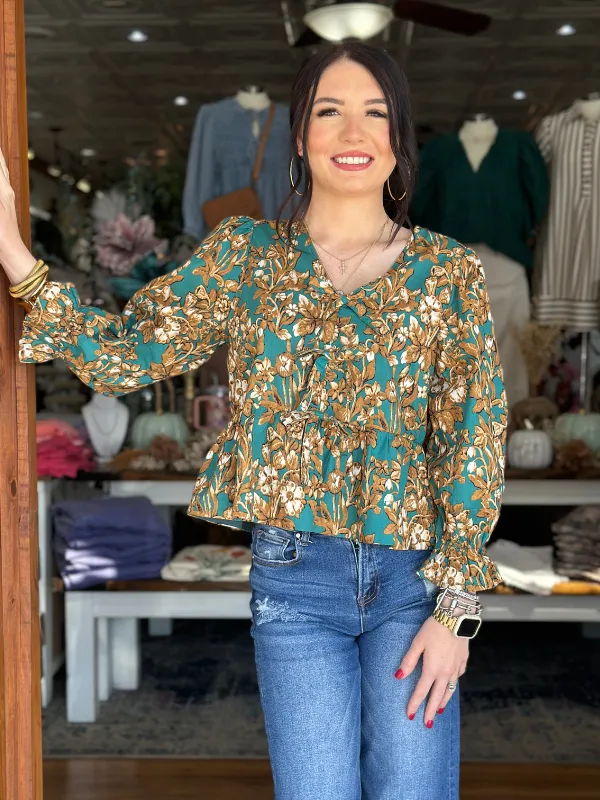 Emerald Floral Peplum Top