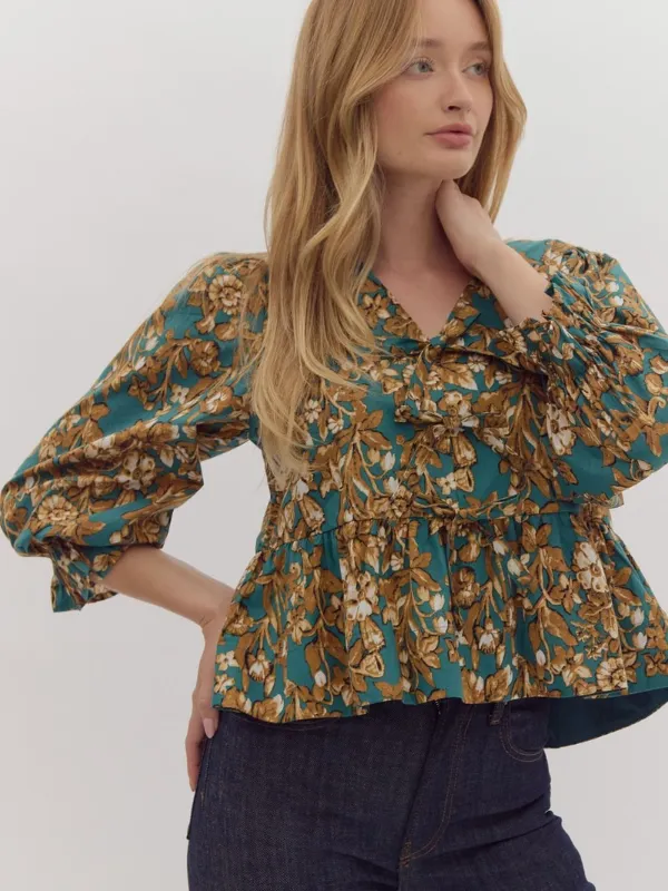 Emerald Floral Peplum Top