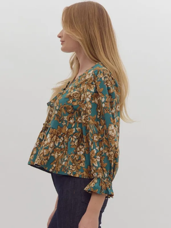 Emerald Floral Peplum Top