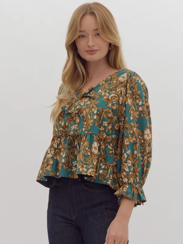 Emerald Floral Peplum Top