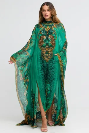 Emerald Leopardess High-neck Maxi Kaftan