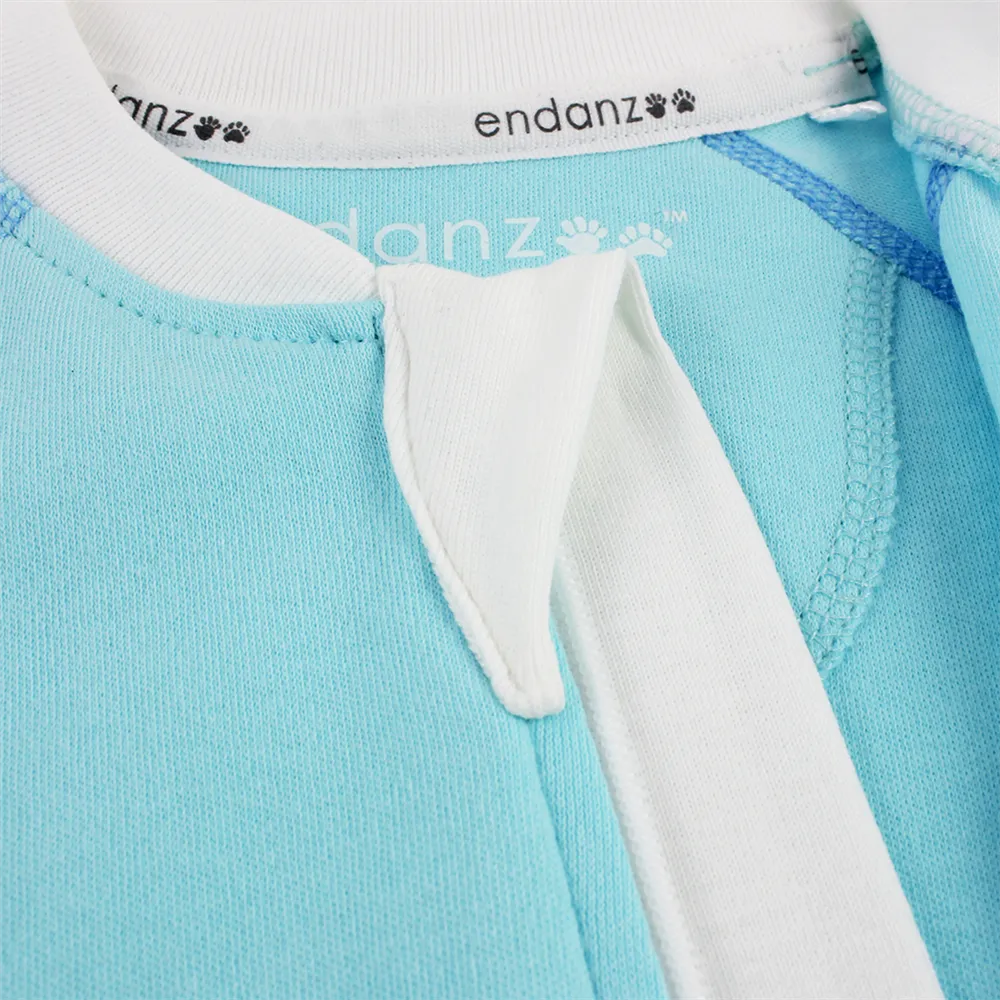Endanzoo Classic Snuggle Organic Long Sleeve Double Zippered Romper - Aqua