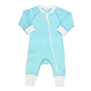 Endanzoo Classic Snuggle Organic Long Sleeve Double Zippered Romper - Aqua