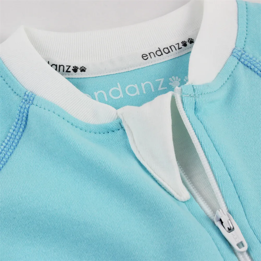 Endanzoo Classic Snuggle Organic Long Sleeve Double Zippered Romper - Aqua