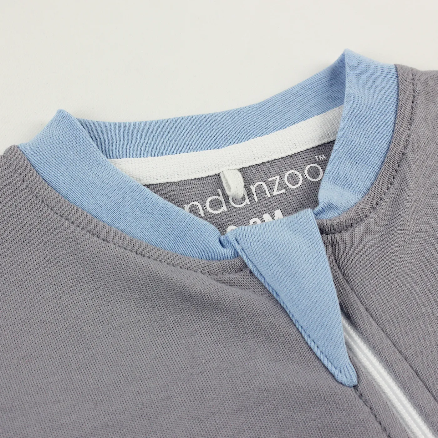 Endanzoo Organic Long Sleeve Double Zippered Romper - Grey w/ Blue