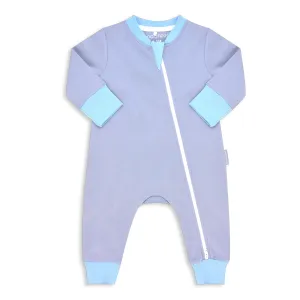 Endanzoo Organic Long Sleeve Double Zippered Romper - Grey w/ Blue